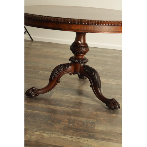 1391 - GILLOWS LANCASTER. A MID 19TH CENTURY FIGURED ROSEWOOD OVAL TILT TOP BREAKFAST TABLE the top with bo... 