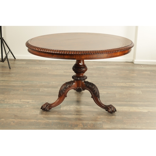 1391 - GILLOWS LANCASTER. A MID 19TH CENTURY FIGURED ROSEWOOD OVAL TILT TOP BREAKFAST TABLE the top with bo... 