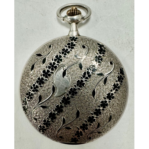 341 - AN EARLY 20TH CENTURY SILVER AND ENAMEL ROLEX WILKA POCKET WATCH the sprung cover opening to reveal ... 