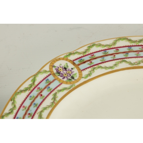 104 - TWO 19TH CENTURY WEDGWOOD HAND-PAINTED CABINET PLATES with bands of flowers highlighted in gilt (26c... 