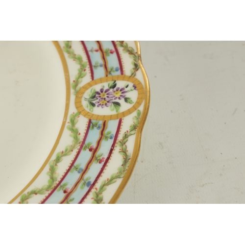 104 - TWO 19TH CENTURY WEDGWOOD HAND-PAINTED CABINET PLATES with bands of flowers highlighted in gilt (26c... 