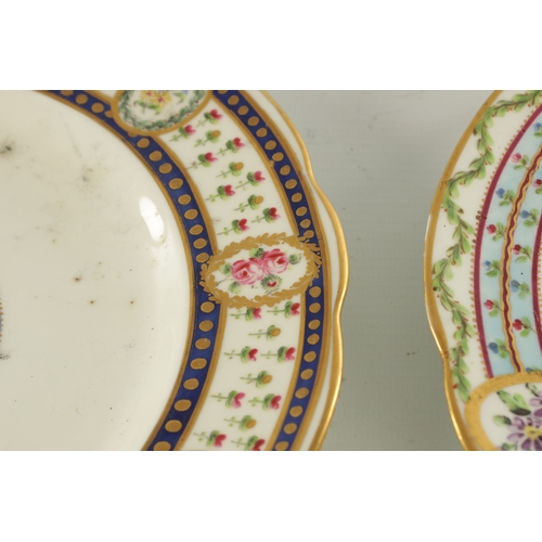 104 - TWO 19TH CENTURY WEDGWOOD HAND-PAINTED CABINET PLATES with bands of flowers highlighted in gilt (26c... 