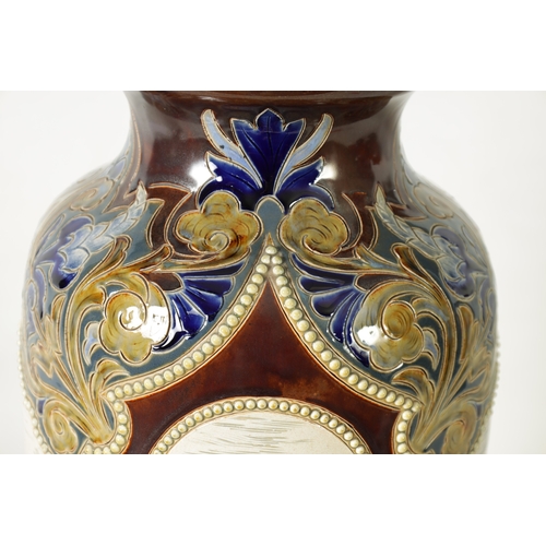 111 - A LATE 19TH CENTURY DOULTON LAMBETH OVERSIZED TAPERING SHOULDERED VASE WITH FLARED RIM BY HANNAH BAR... 