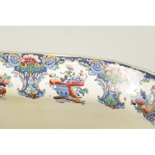 113 - A LARGE 19TH CENTURY CANTON GROUP CERAMIC FOOT BATH, of bulbous form with printed floral design and ... 