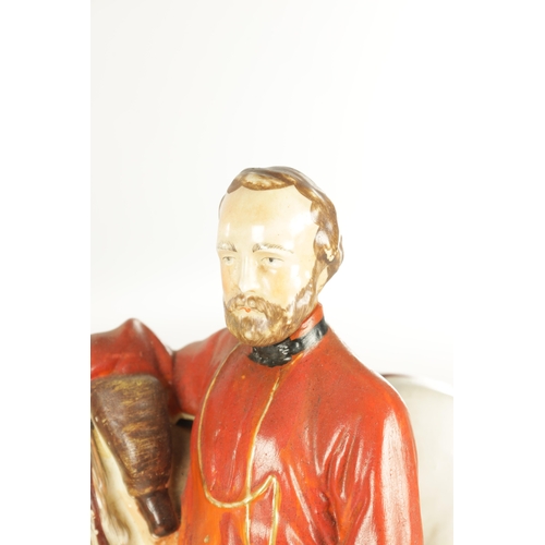 114 - THREE 19TH CENTURY STAFFORDSHIRE FIGURES of Garibaldi, Prince of Wales, and Wellington (39cm high )