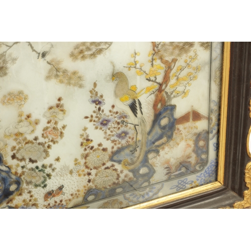 121 - A PAIR OF 19TH CENTURY CHINESE REVERSE PAINTED LANDSCAPE SCENES ON GLASS WITH MIRRORED EFFECT depict... 