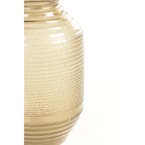 14 - A SIGNED DAUM NANCY FRENCH SMOKED ART GLASS VASE with a ribbed cylindrical body and textured centre ... 