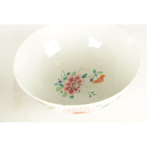 144 - TWO 18TH CENTURY CHINESE PORCELAIN BOWLS decorated with coloured floral decoration (23.5cm and 22.5c... 