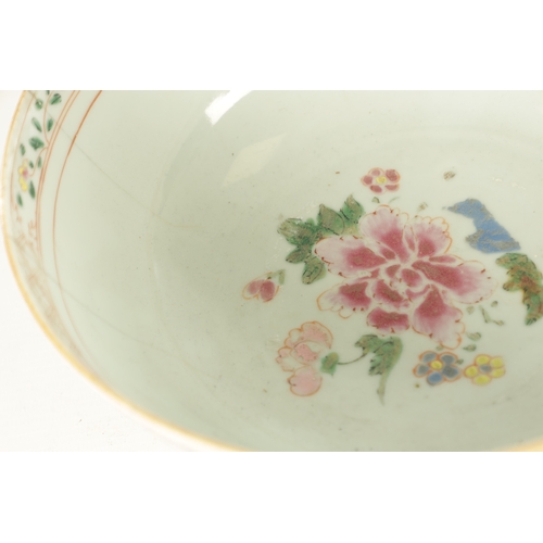 144 - TWO 18TH CENTURY CHINESE PORCELAIN BOWLS decorated with coloured floral decoration (23.5cm and 22.5c... 