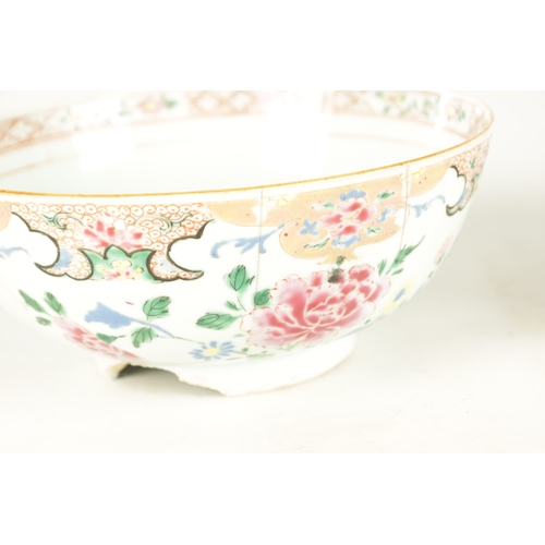 144 - TWO 18TH CENTURY CHINESE PORCELAIN BOWLS decorated with coloured floral decoration (23.5cm and 22.5c... 