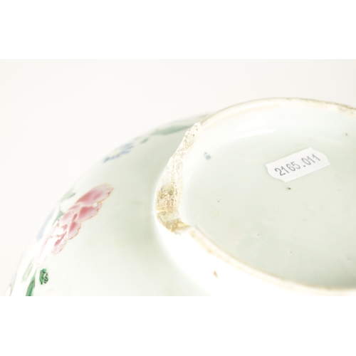 144 - TWO 18TH CENTURY CHINESE PORCELAIN BOWLS decorated with coloured floral decoration (23.5cm and 22.5c... 