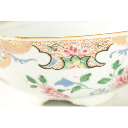 144 - TWO 18TH CENTURY CHINESE PORCELAIN BOWLS decorated with coloured floral decoration (23.5cm and 22.5c... 