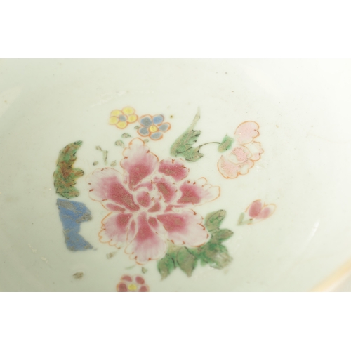 144 - TWO 18TH CENTURY CHINESE PORCELAIN BOWLS decorated with coloured floral decoration (23.5cm and 22.5c... 