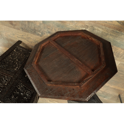 153 - A GOOD 19TH CENTURY INDIAN CARVED HARDWOOD OCTAGONAL CENTRE TABLE with deep finely carved panelled l... 