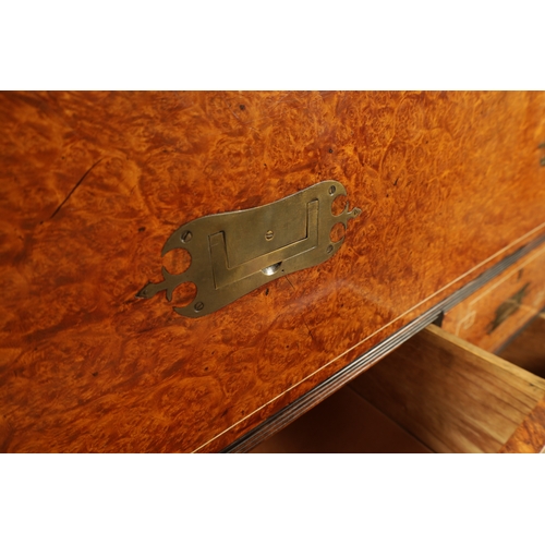 156 - AN EARLY 19TH CENTURY ANGLO CHINESE AMBOYNA AND EBONY IVORY INLAID SECRETAIRE BOOKCASE with hinged d... 