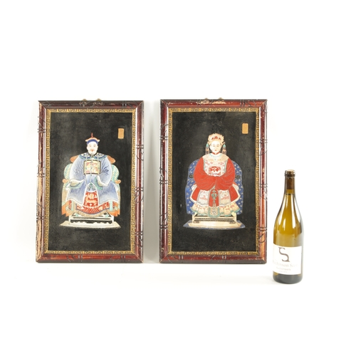 158 - A PAIR OF 19TH CENTURY CHINESE PORCELAIN PLAQUE PORTRAITS depicting an Emperor and Empress, mounted ... 