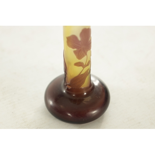 16 - EMILE GALLE CAMEO ART MINIATURE GLASS CABINET VASE the flattened shallow body and slender cylindrica... 