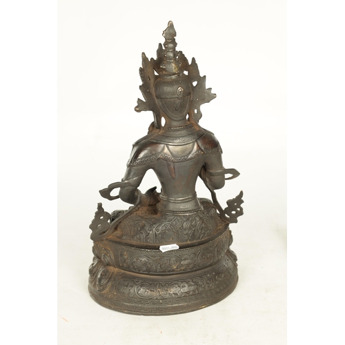 170 - A CHINESE TIBETAN BRONZE FIGURAL SCULPTURE, modelled as Amitayus, the Buddha of Light. (37cm high)