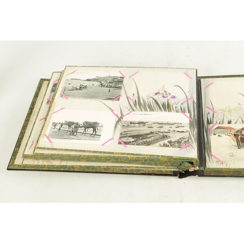 177 - AN EARLY 20TH CENTURY CHINESE POSTCARD ALBUM with lacquerwork and mother of pearl relief inlaid fron... 