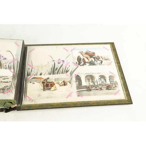 177 - AN EARLY 20TH CENTURY CHINESE POSTCARD ALBUM with lacquerwork and mother of pearl relief inlaid fron... 