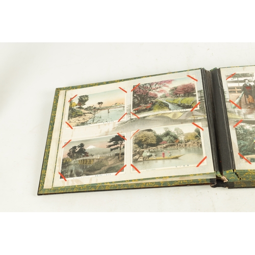 177 - AN EARLY 20TH CENTURY CHINESE POSTCARD ALBUM with lacquerwork and mother of pearl relief inlaid fron... 