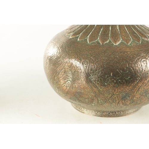 181 - A 19TH CENTURY INDIAN COPPER SILVER PLATED LIDDED VASE with embossed floral all-over decoration. (51... 