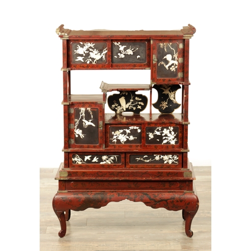 190 - A JAPANESE MEIJI PERIOD SHIBAYAMA LACQUERWORK COLLECTORS DISPLAY CABINET with scarlet lacquer ground... 