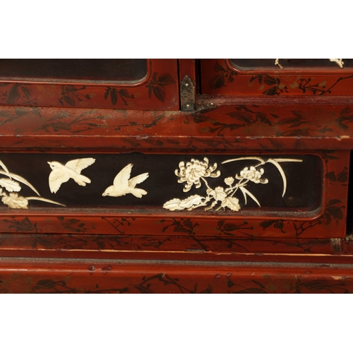 190 - A JAPANESE MEIJI PERIOD SHIBAYAMA LACQUERWORK COLLECTORS DISPLAY CABINET with scarlet lacquer ground... 