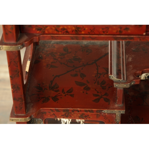 190 - A JAPANESE MEIJI PERIOD SHIBAYAMA LACQUERWORK COLLECTORS DISPLAY CABINET with scarlet lacquer ground... 