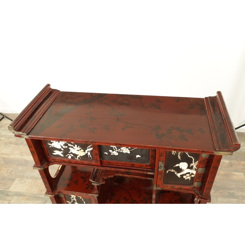 190 - A JAPANESE MEIJI PERIOD SHIBAYAMA LACQUERWORK COLLECTORS DISPLAY CABINET with scarlet lacquer ground... 