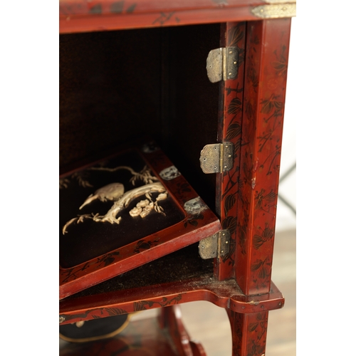 190 - A JAPANESE MEIJI PERIOD SHIBAYAMA LACQUERWORK COLLECTORS DISPLAY CABINET with scarlet lacquer ground... 