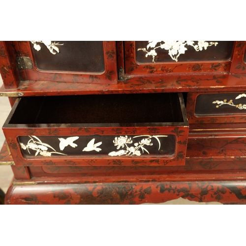 190 - A JAPANESE MEIJI PERIOD SHIBAYAMA LACQUERWORK COLLECTORS DISPLAY CABINET with scarlet lacquer ground... 