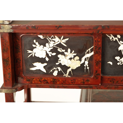 190 - A JAPANESE MEIJI PERIOD SHIBAYAMA LACQUERWORK COLLECTORS DISPLAY CABINET with scarlet lacquer ground... 