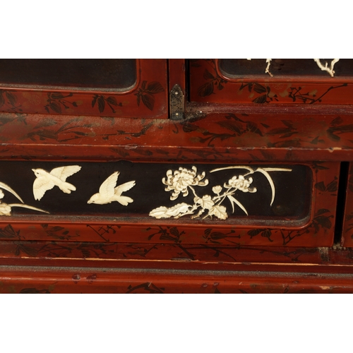 190 - A JAPANESE MEIJI PERIOD SHIBAYAMA LACQUERWORK COLLECTORS DISPLAY CABINET with scarlet lacquer ground... 