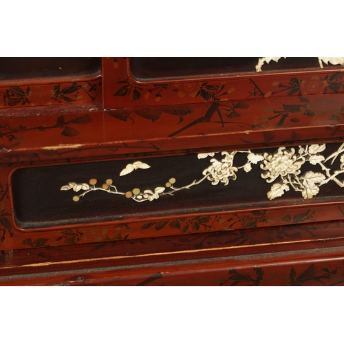 190 - A JAPANESE MEIJI PERIOD SHIBAYAMA LACQUERWORK COLLECTORS DISPLAY CABINET with scarlet lacquer ground... 