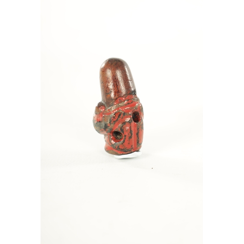 191 - THREE JAPANESE CARVED BOXWOOD NETSUKE one with polychrome painted finish. (5cm high and smaller)