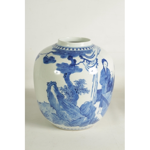 198 - A LARGE 19TH CENTURY CHINESE PORCELAIN BLUE AND WHITE GINGER JAR AND COVER the body with figural dec... 