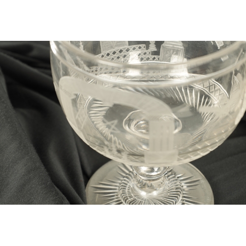 2 - A LARGE LATE 19TH CENTURY CUT GLASS ENGRAVED MASONIC GOBLET the body decorated with Masonic emblems,... 