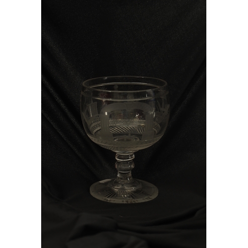 2 - A LARGE LATE 19TH CENTURY CUT GLASS ENGRAVED MASONIC GOBLET the body decorated with Masonic emblems,... 