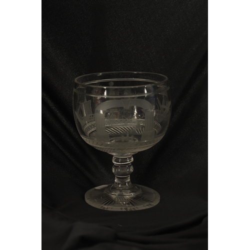 2 - A LARGE LATE 19TH CENTURY CUT GLASS ENGRAVED MASONIC GOBLET the body decorated with Masonic emblems,... 