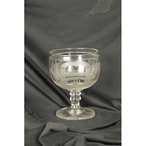 2 - A LARGE LATE 19TH CENTURY CUT GLASS ENGRAVED MASONIC GOBLET the body decorated with Masonic emblems,... 