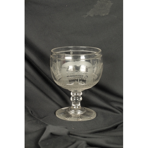 2 - A LARGE LATE 19TH CENTURY CUT GLASS ENGRAVED MASONIC GOBLET the body decorated with Masonic emblems,... 