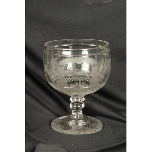 2 - A LARGE LATE 19TH CENTURY CUT GLASS ENGRAVED MASONIC GOBLET the body decorated with Masonic emblems,... 