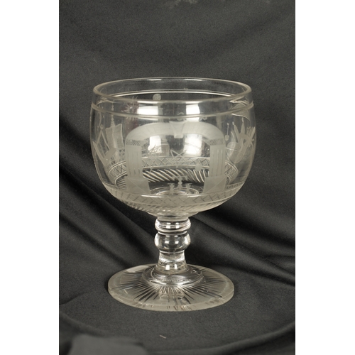 2 - A LARGE LATE 19TH CENTURY CUT GLASS ENGRAVED MASONIC GOBLET the body decorated with Masonic emblems,... 