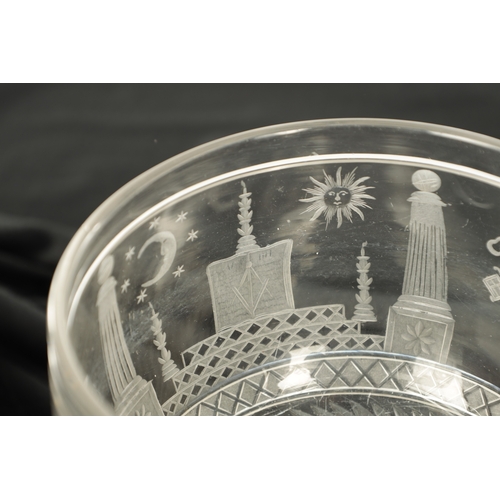 2 - A LARGE LATE 19TH CENTURY CUT GLASS ENGRAVED MASONIC GOBLET the body decorated with Masonic emblems,... 