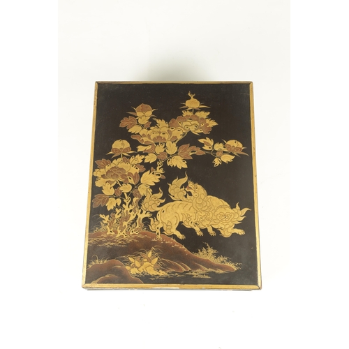 201 - A JAPANESE MEIJI PERIOD LACQUER WORK WRITING BOX of rectangular form with relief japanned lacquer de... 