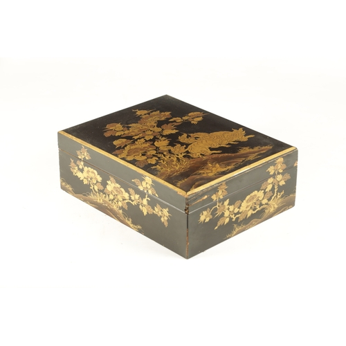 201 - A JAPANESE MEIJI PERIOD LACQUER WORK WRITING BOX of rectangular form with relief japanned lacquer de... 