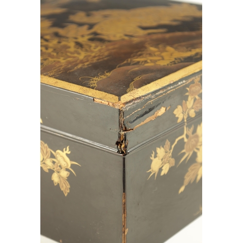 201 - A JAPANESE MEIJI PERIOD LACQUER WORK WRITING BOX of rectangular form with relief japanned lacquer de... 