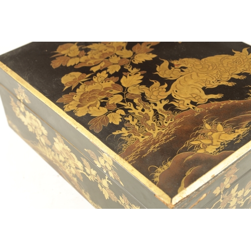 201 - A JAPANESE MEIJI PERIOD LACQUER WORK WRITING BOX of rectangular form with relief japanned lacquer de... 