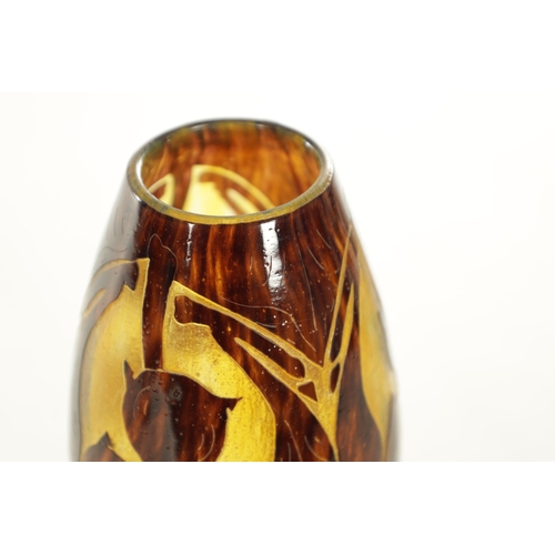 22 - A CHARLES SCHNEIDER ART DECO LE VERRE FRANCAIS CAMEO GLASS VASE the striated yellow vaseline ground ... 